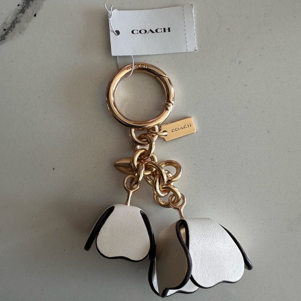 Coach Gold and White Floral Key Holder